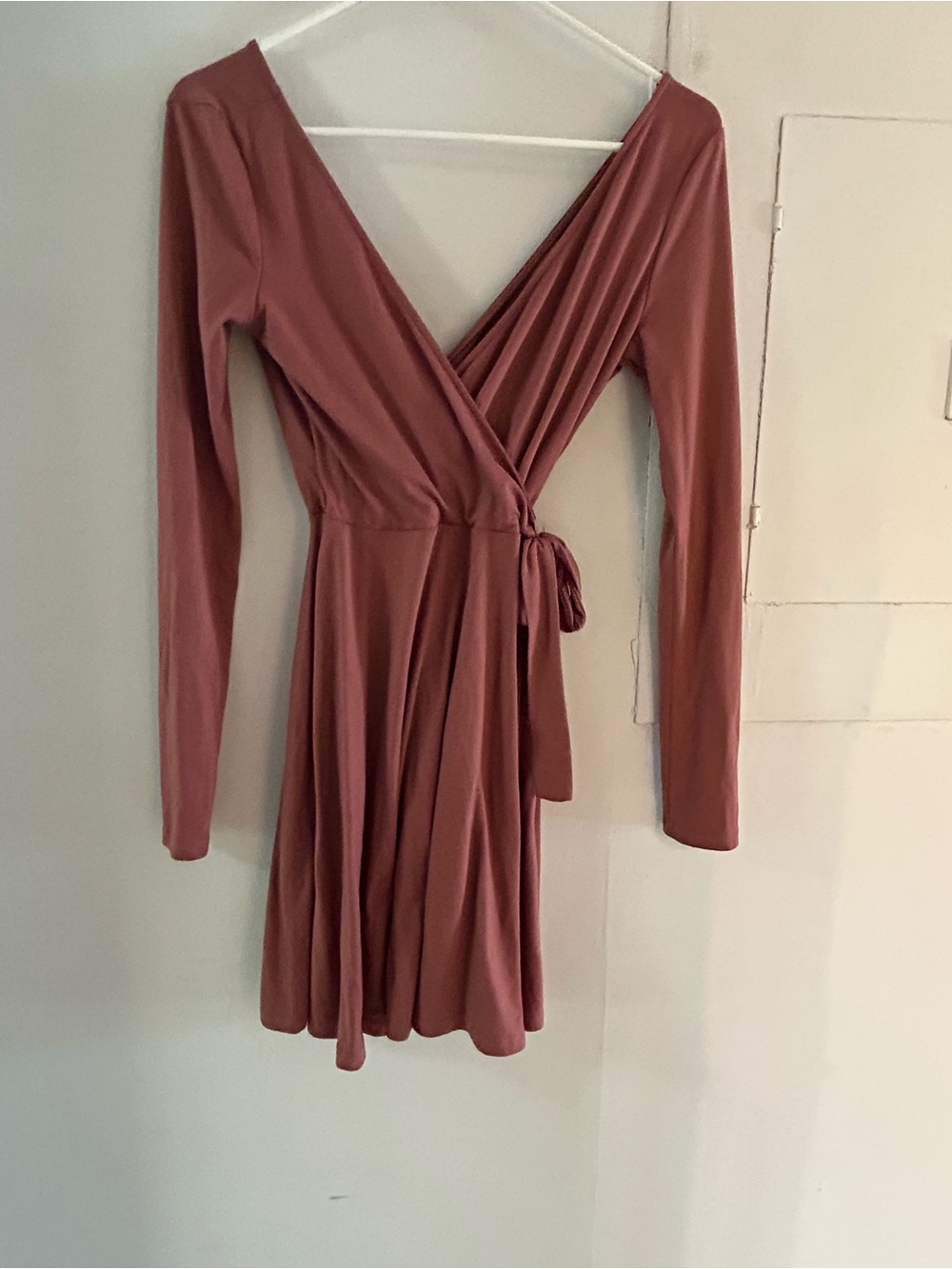 Long Sleeve Wrap Dress in Dusty Rose